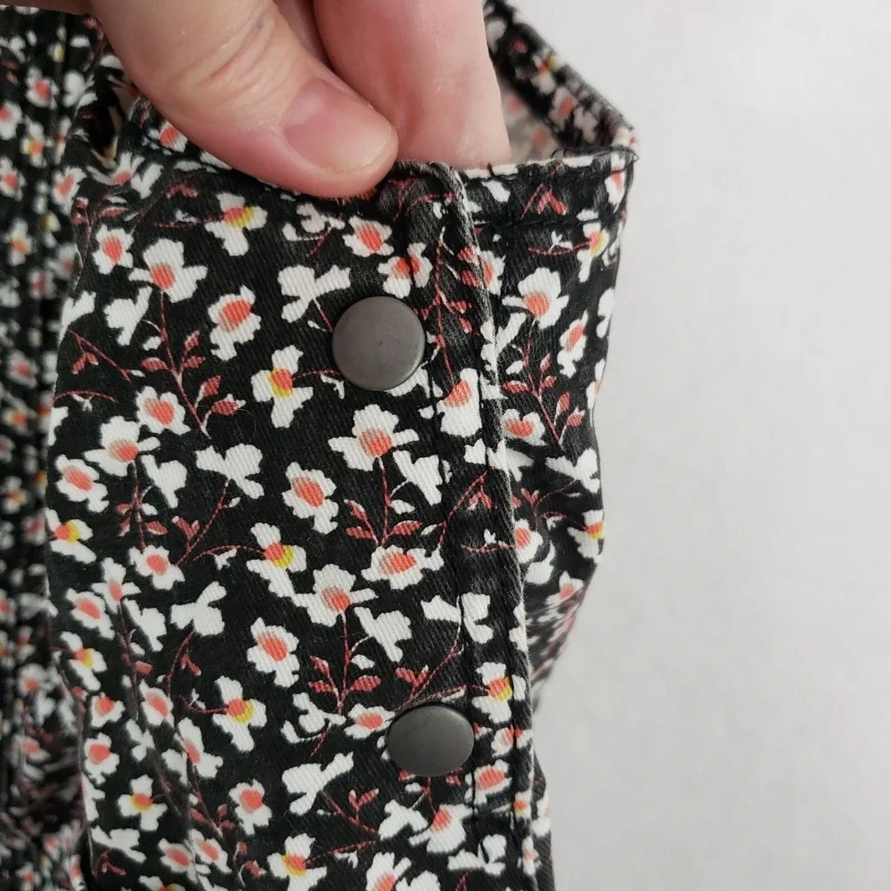 Xhilaration Floral Overalls Dress Juniors S Mini Black Pockets Retro Y2K Vintage